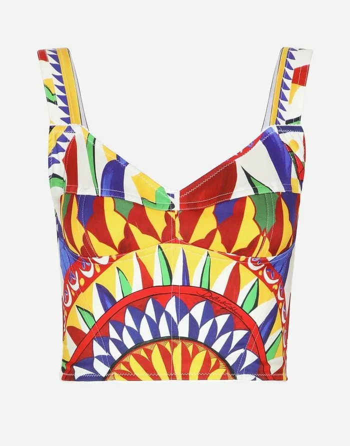 Dolce and Gabbana Shirts And Tops Women Carrettoprint Charmeuse Bustier Top Multicolor Dolce and Gabbana Shirts And Tops Women Carrettoprint Charmeuse Bustier Top Multicolor