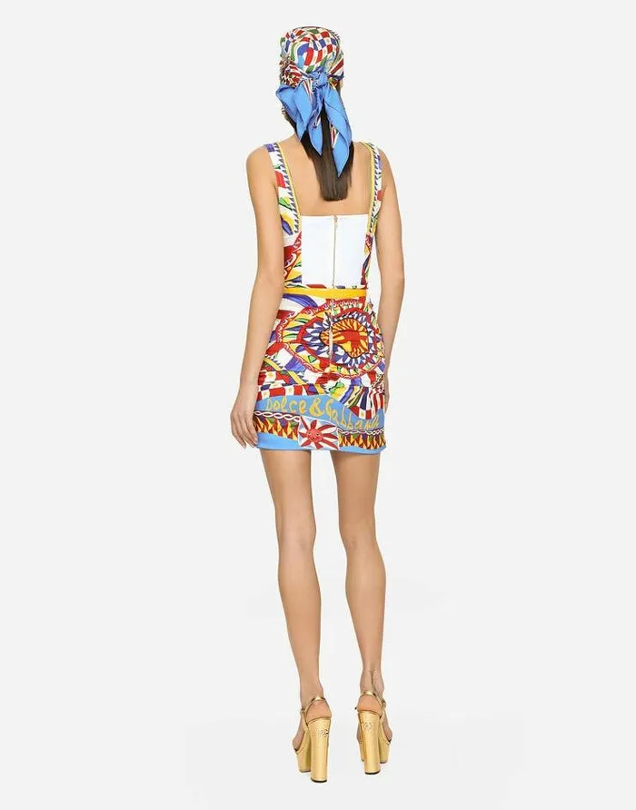 Dolce and Gabbana Shirts And Tops Women Carrettoprint Charmeuse Bustier Top Multicolor Dolce and Gabbana Shirts And Tops Women Carrettoprint Charmeuse Bustier Top Multicolor