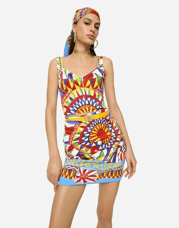 Dolce and Gabbana Shirts And Tops Women Carrettoprint Charmeuse Bustier Top Multicolor Dolce and Gabbana Shirts And Tops Women Carrettoprint Charmeuse Bustier Top Multicolor