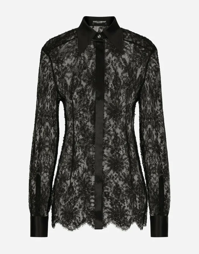 Dolce and Gabbana Shirts And Tops Women Chantilly Lace Shirt With Satin Details Black Dolce and Gabbana Shirts And Tops Women Chantilly Lace Shirt With Satin Details Black