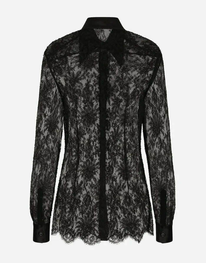 Dolce and Gabbana Shirts And Tops Women Chantilly Lace Shirt With Satin Details Black Dolce and Gabbana Shirts And Tops Women Chantilly Lace Shirt With Satin Details Black