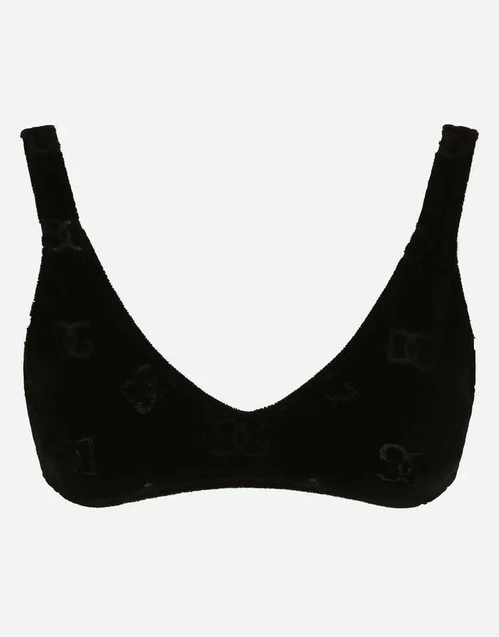 Dolce and Gabbana Shirts And Tops Women Flocked Jersey Top With Allover DG Logo Black Dolce and Gabbana Shirts And Tops Women Flocked Jersey Top With Allover DG Logo Black