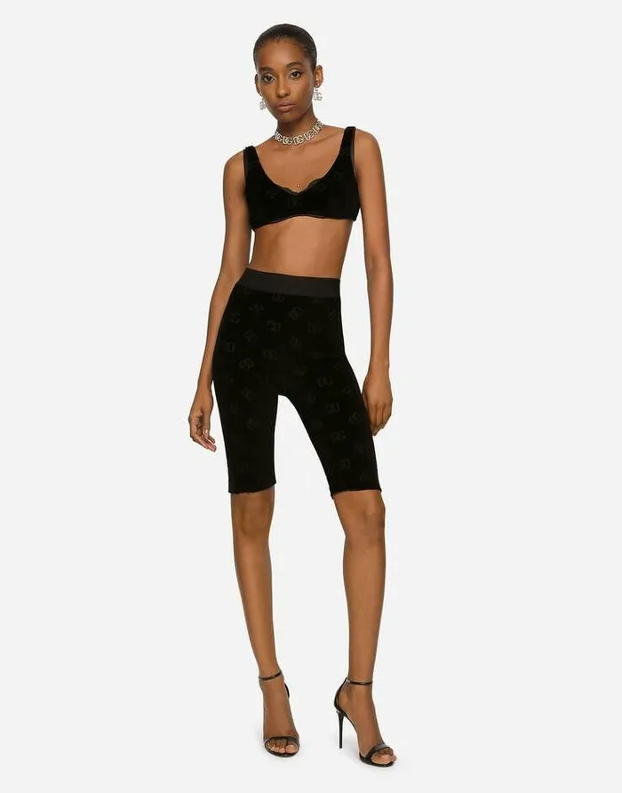Dolce and Gabbana Shirts And Tops Women Flocked Jersey Top With Allover DG Logo Black Dolce and Gabbana Shirts And Tops Women Flocked Jersey Top With Allover DG Logo Black