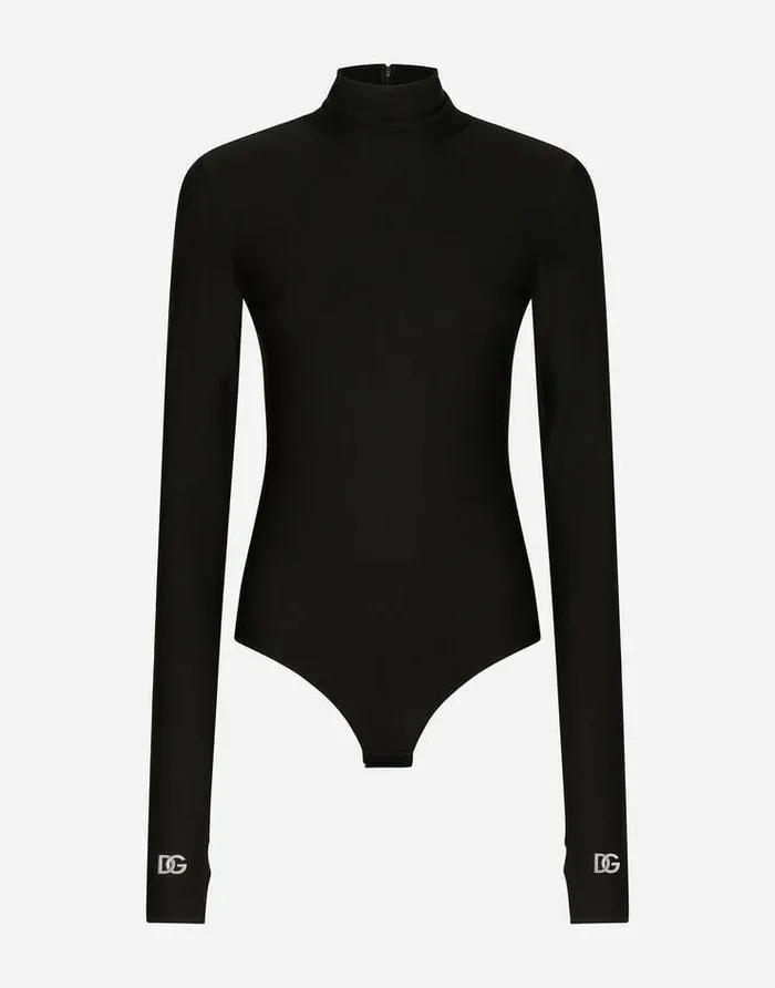 Dolce and Gabbana Shirts And Tops Women Jersey Turtleneck Bodysuit With DG Logo Black Dolce and Gabbana Shirts And Tops Women Jersey Turtleneck Bodysuit With DG Logo Black