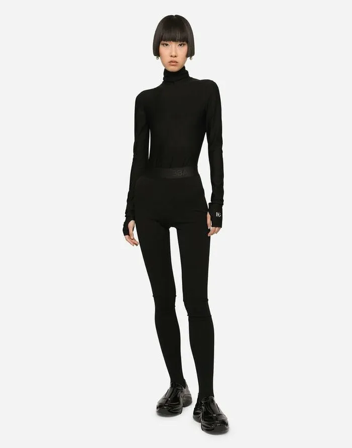 Dolce and Gabbana Shirts And Tops Women Jersey Turtleneck Bodysuit With DG Logo Black Dolce and Gabbana Shirts And Tops Women Jersey Turtleneck Bodysuit With DG Logo Black