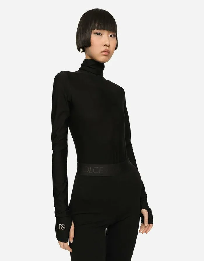 Dolce and Gabbana Shirts And Tops Women Jersey Turtleneck Bodysuit With DG Logo Black Dolce and Gabbana Shirts And Tops Women Jersey Turtleneck Bodysuit With DG Logo Black