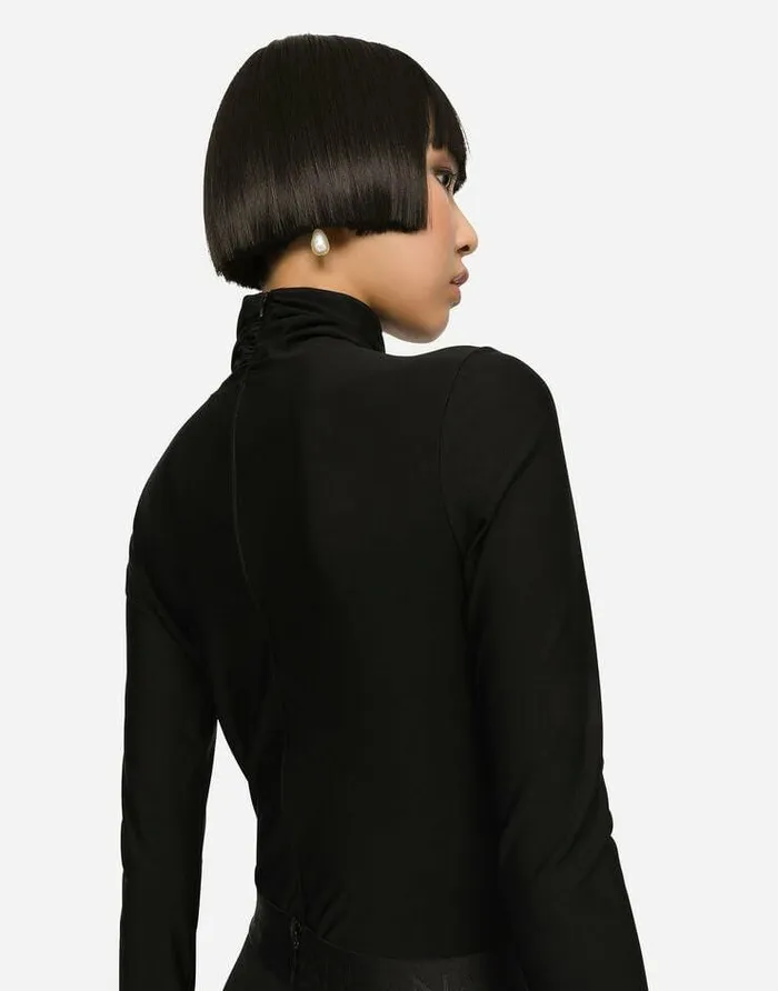 Dolce and Gabbana Shirts And Tops Women Jersey Turtleneck Bodysuit With DG Logo Black Dolce and Gabbana Shirts And Tops Women Jersey Turtleneck Bodysuit With DG Logo Black