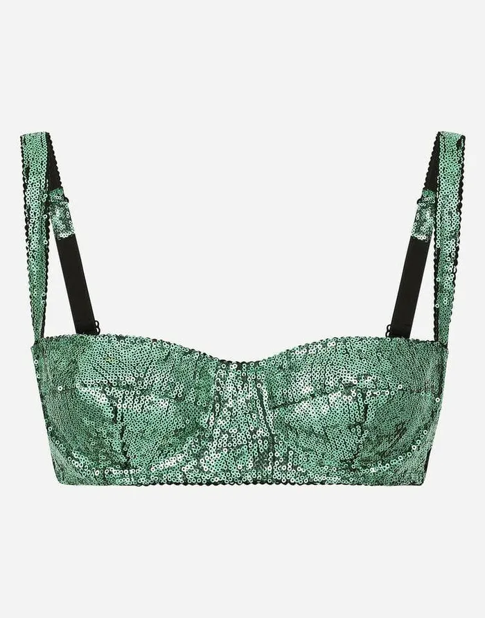 Dolce and Gabbana Shirts And Tops Women Sequined Semipadded Balconette Bra Green Dolce and Gabbana Shirts And Tops Women Sequined Semipadded Balconette Bra Green