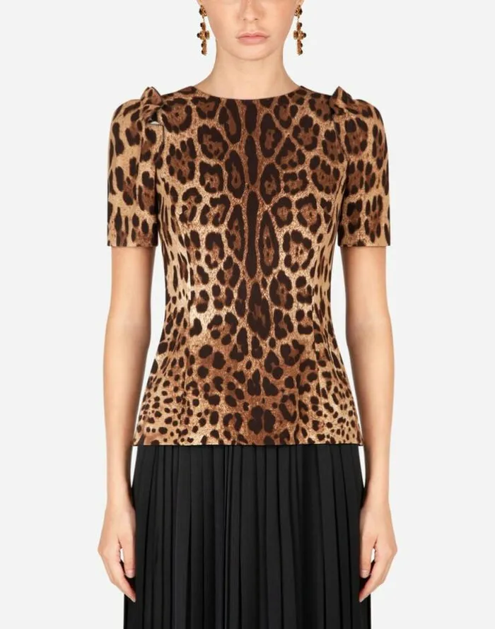 Dolce and Gabbana Shirts And Tops Women Shortsleeved Leopardprint Cady Top Multicolor Dolce and Gabbana Shirts And Tops Women Shortsleeved Leopardprint Cady Top Multicolor
