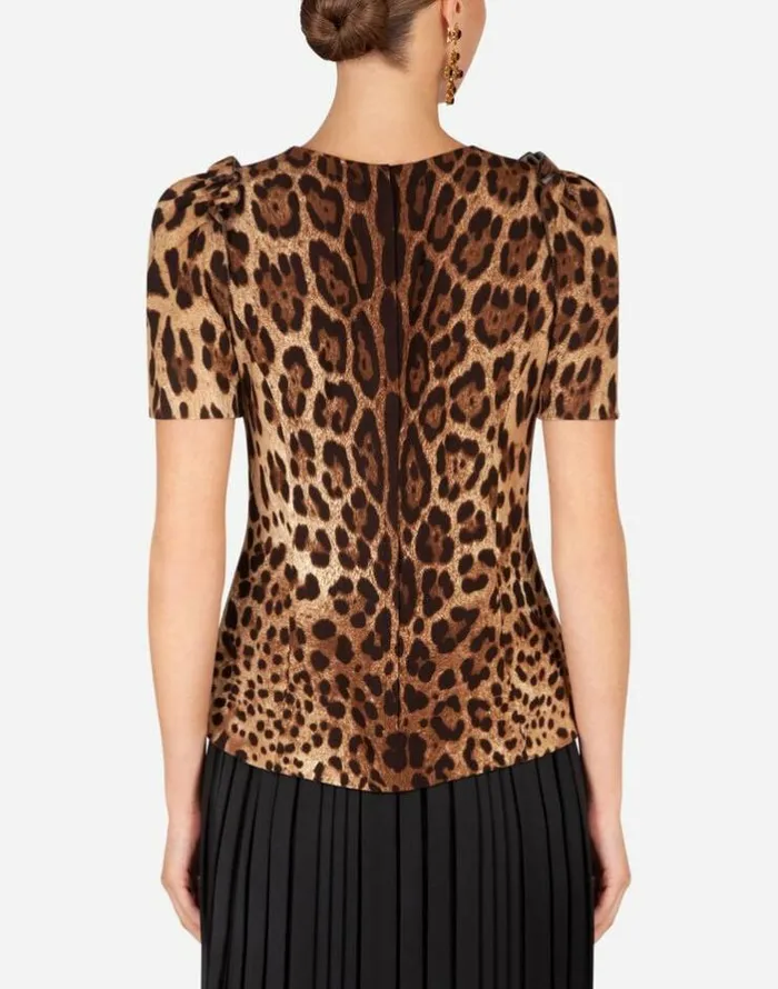 Dolce and Gabbana Shirts And Tops Women Shortsleeved Leopardprint Cady Top Multicolor Dolce and Gabbana Shirts And Tops Women Shortsleeved Leopardprint Cady Top Multicolor