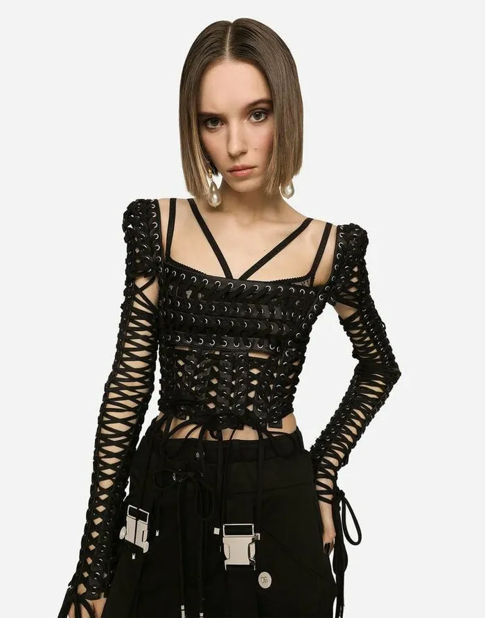 Dolce and Gabbana Shirts And Tops Women Top With Laces And Eyelets Multicolor Dolce and Gabbana Shirts And Tops Women Top With Laces And Eyelets Multicolor