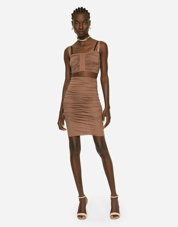 Dolce and Gabbana Shirts And Tops Women Viscose Jersey Top With Hookandeye Fastenings Brown Dolce and Gabbana Shirts And Tops Women Viscose Jersey Top With Hookandeye Fastenings Brown