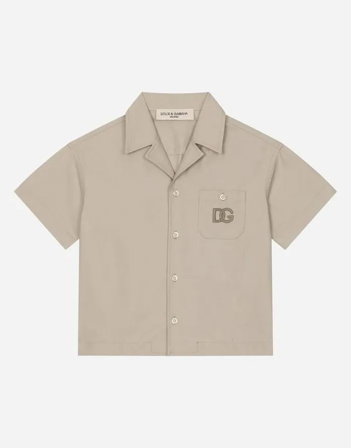 Dolce and Gabbana Shirts Children Drill Shirt With DG Logo Patch Beige