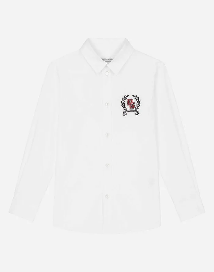 Dolce and Gabbana Shirts Children Longsleeved Cotton Shirt With Embroidery White Dolce and Gabbana Shirts Children Longsleeved Cotton Shirt With Embroidery White