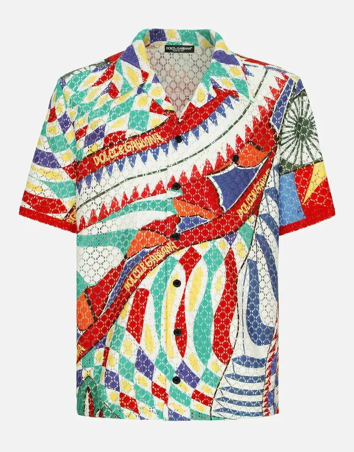 Dolce and Gabbana Shirts Men Carrettoprint Crochet Hawaiian Shirt Multicolor