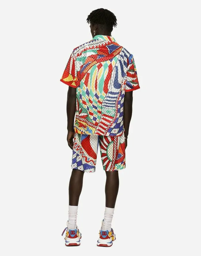 Dolce and Gabbana Shirts Men Carrettoprint Crochet Hawaiian Shirt Multicolor Dolce and Gabbana Shirts Men Carrettoprint Crochet Hawaiian Shirt Multicolor
