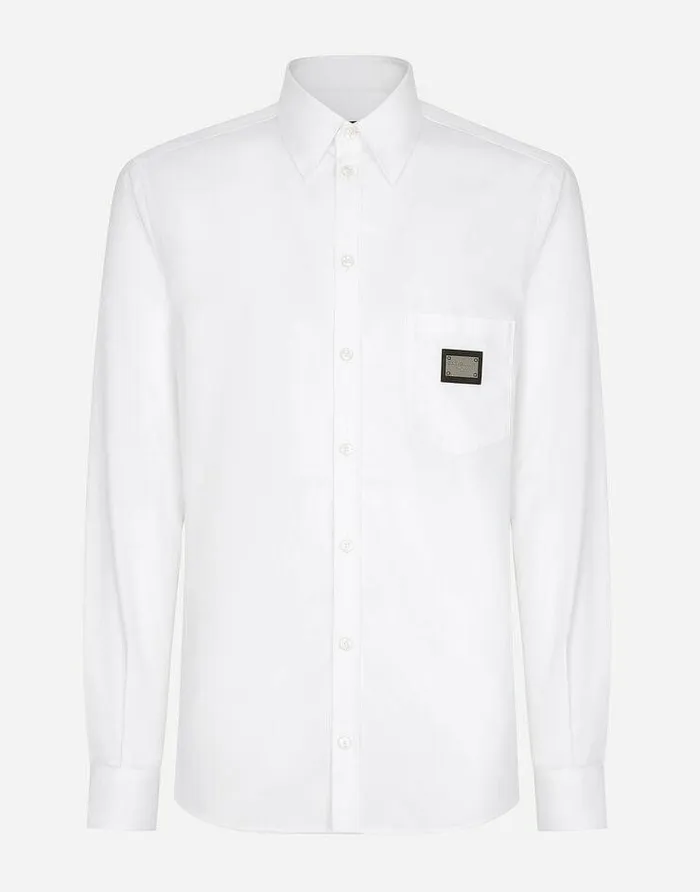 Dolce and Gabbana Shirts Men Cotton Martinifit Shirt With Branded Tag White