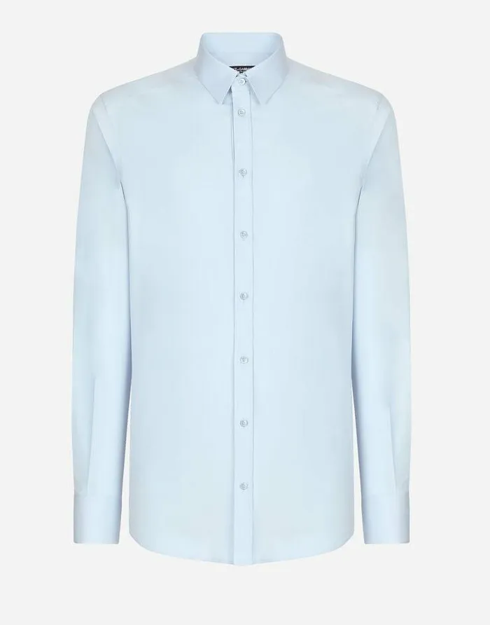 Dolce and Gabbana Shirts Men Stretch Poplin Goldfit Shirt Azure