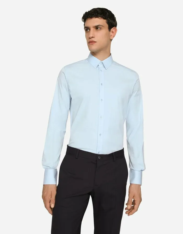 Dolce and Gabbana Shirts Men Stretch Poplin Goldfit Shirt Azure Dolce and Gabbana Shirts Men Stretch Poplin Goldfit Shirt Azure