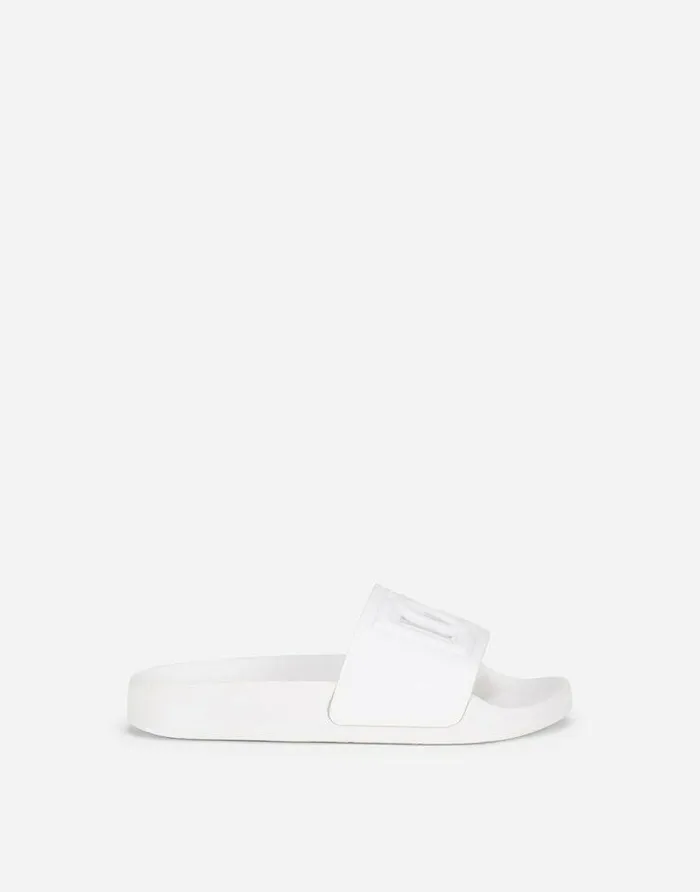 Dolce and Gabbana Shoes 2438 Children Leather DG Millennials Sliders White