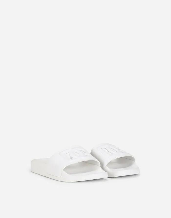 Dolce and Gabbana Shoes 2438 Children Leather DG Millennials Sliders White Dolce and Gabbana Shoes 2438 Children Leather DG Millennials Sliders White
