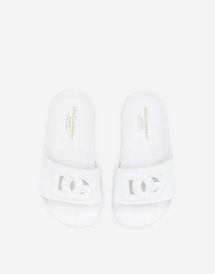 Dolce and Gabbana Shoes 2438 Children Leather DG Millennials Sliders White Dolce and Gabbana Shoes 2438 Children Leather DG Millennials Sliders White