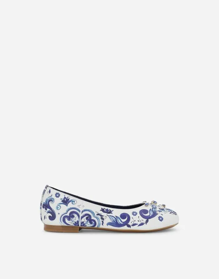 Dolce and Gabbana Shoes 2438 Children Majolicaprint Calfskin Ballet Flats Multicolor Dolce and Gabbana Shoes 2438 Children Majolicaprint Calfskin Ballet Flats Multicolor