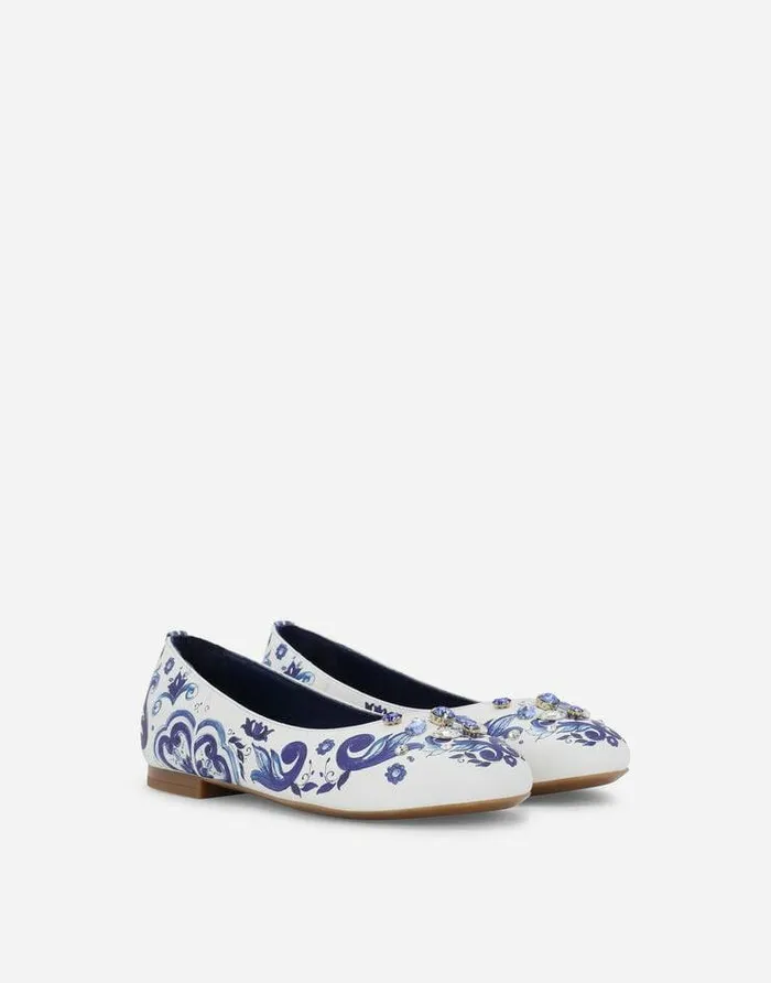 Dolce and Gabbana Shoes 2438 Children Majolicaprint Calfskin Ballet Flats Multicolor Dolce and Gabbana Shoes 2438 Children Majolicaprint Calfskin Ballet Flats Multicolor