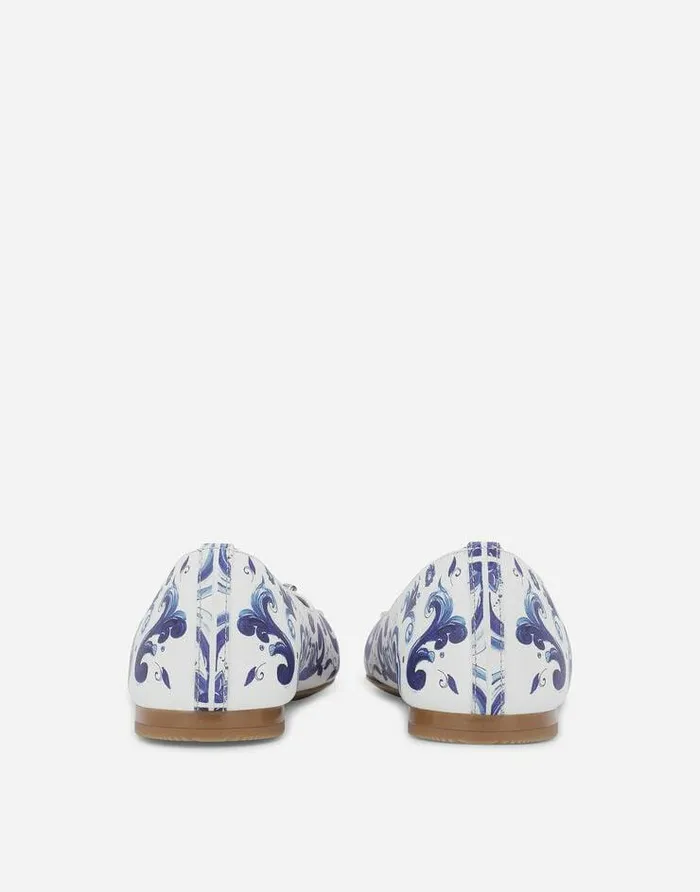 Dolce and Gabbana Shoes 2438 Children Majolicaprint Calfskin Ballet Flats Multicolor Dolce and Gabbana Shoes 2438 Children Majolicaprint Calfskin Ballet Flats Multicolor