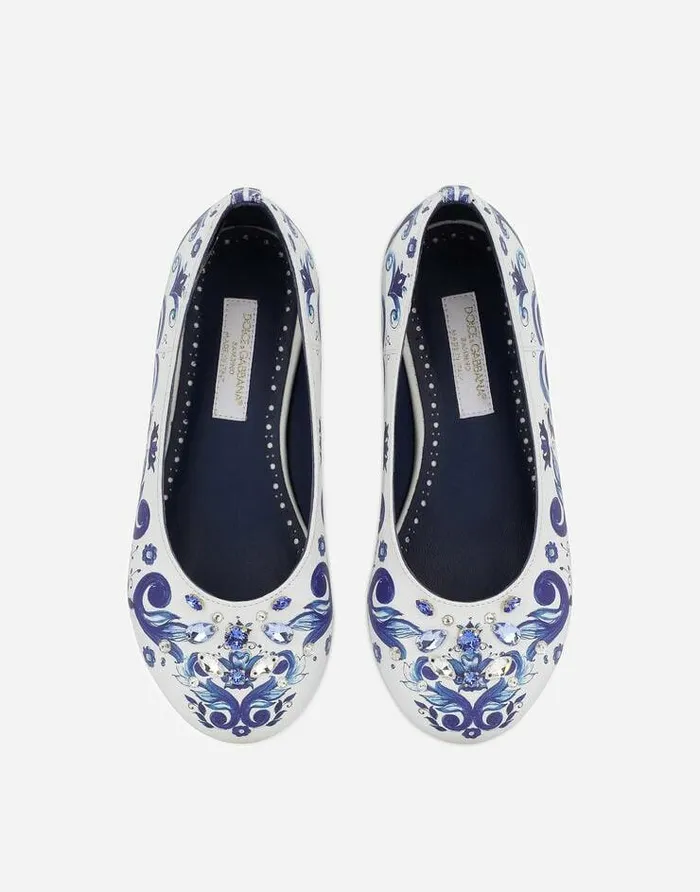 Dolce and Gabbana Shoes 2438 Children Majolicaprint Calfskin Ballet Flats Multicolor Dolce and Gabbana Shoes 2438 Children Majolicaprint Calfskin Ballet Flats Multicolor