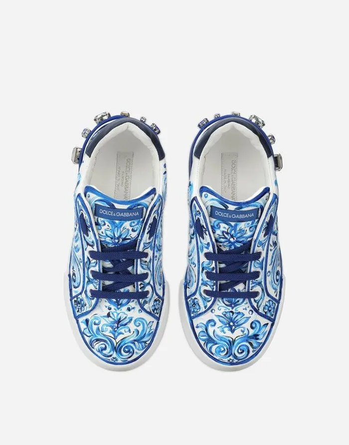 Dolce and Gabbana Shoes 2438 Children Majolicaprint Portofino Light Sneakers Multicolor