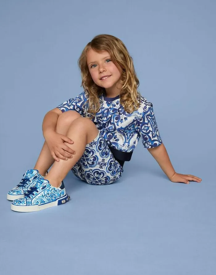 Dolce and Gabbana Shoes 2438 Children Majolicaprint Portofino Light Sneakers Multicolor