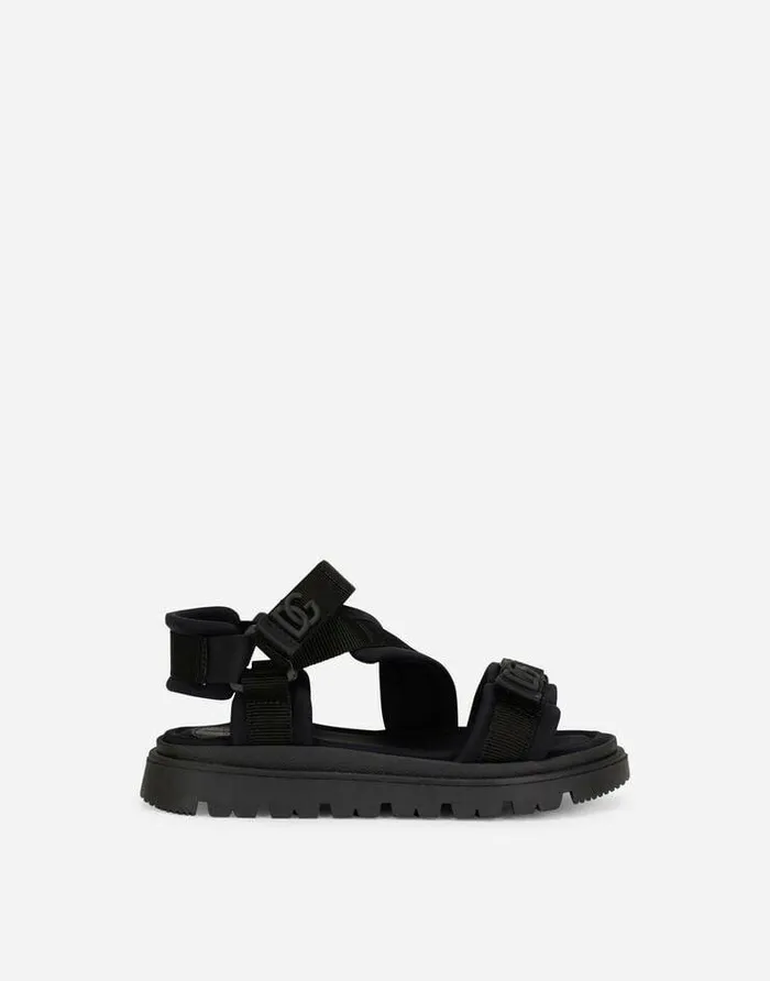 Dolce and Gabbana Shoes 2438 Children Technical Fabric Sandals With DG Logo Black Dolce and Gabbana Shoes 2438 Children Technical Fabric Sandals With DG Logo Black