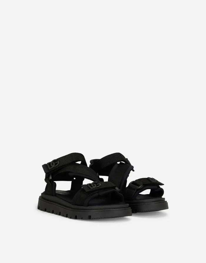 Dolce and Gabbana Shoes 2438 Children Technical Fabric Sandals With DG Logo Black Dolce and Gabbana Shoes 2438 Children Technical Fabric Sandals With DG Logo Black
