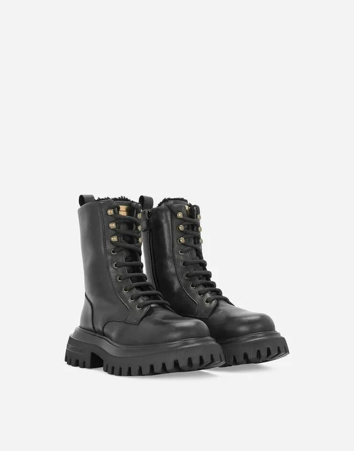 Dolce and Gabbana Shoes 2438 Children Vintage Calfskin Hi Trekking Ankle Boots Black Dolce and Gabbana Shoes 2438 Children Vintage Calfskin Hi Trekking Ankle Boots Black
