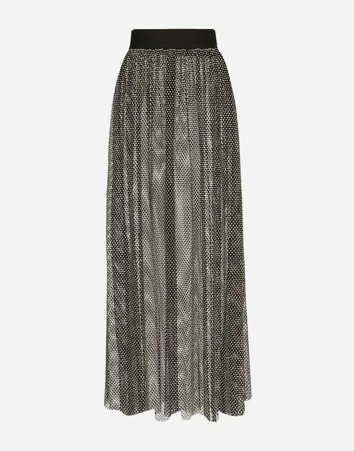 Dolce and Gabbana Skirts Women Mesh Skirt With Rhinestone Appliqus Black