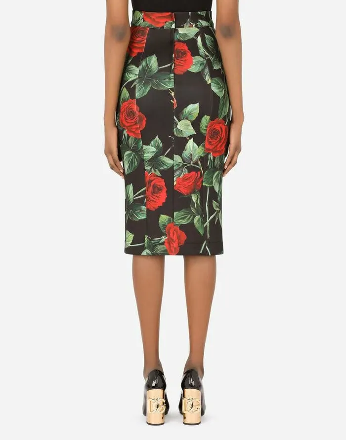 Dolce and Gabbana Skirts Women Roseprint Technical Jersey Midi Skirt Multicolor Dolce and Gabbana Skirts Women Roseprint Technical Jersey Midi Skirt Multicolor