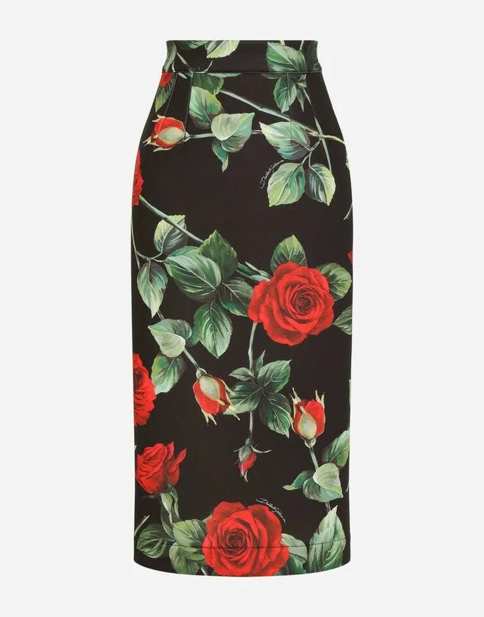 Dolce and Gabbana Skirts Women Roseprint Technical Jersey Midi Skirt Multicolor Dolce and Gabbana Skirts Women Roseprint Technical Jersey Midi Skirt Multicolor
