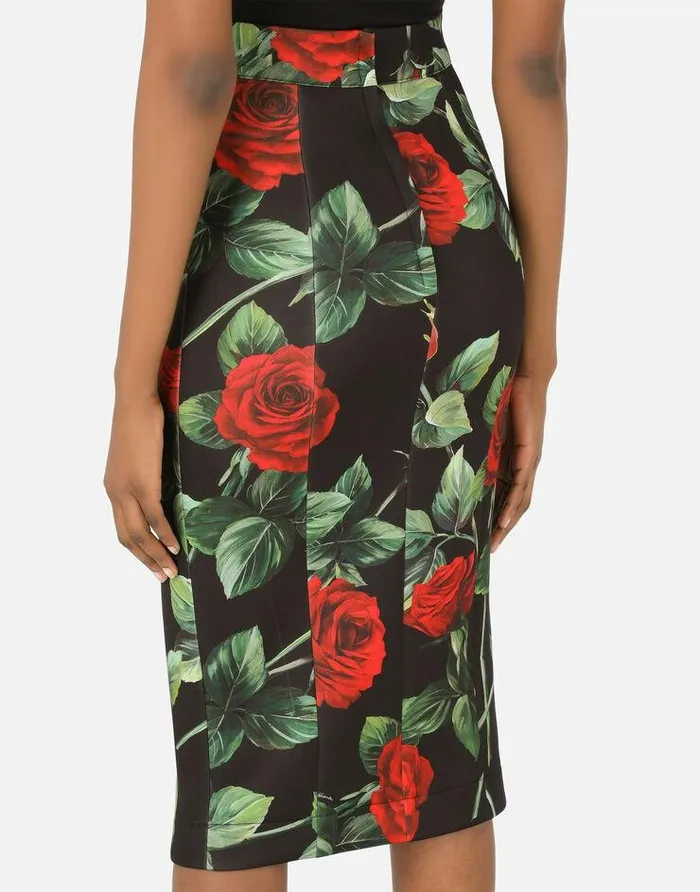 Dolce and Gabbana Skirts Women Roseprint Technical Jersey Midi Skirt Multicolor Dolce and Gabbana Skirts Women Roseprint Technical Jersey Midi Skirt Multicolor