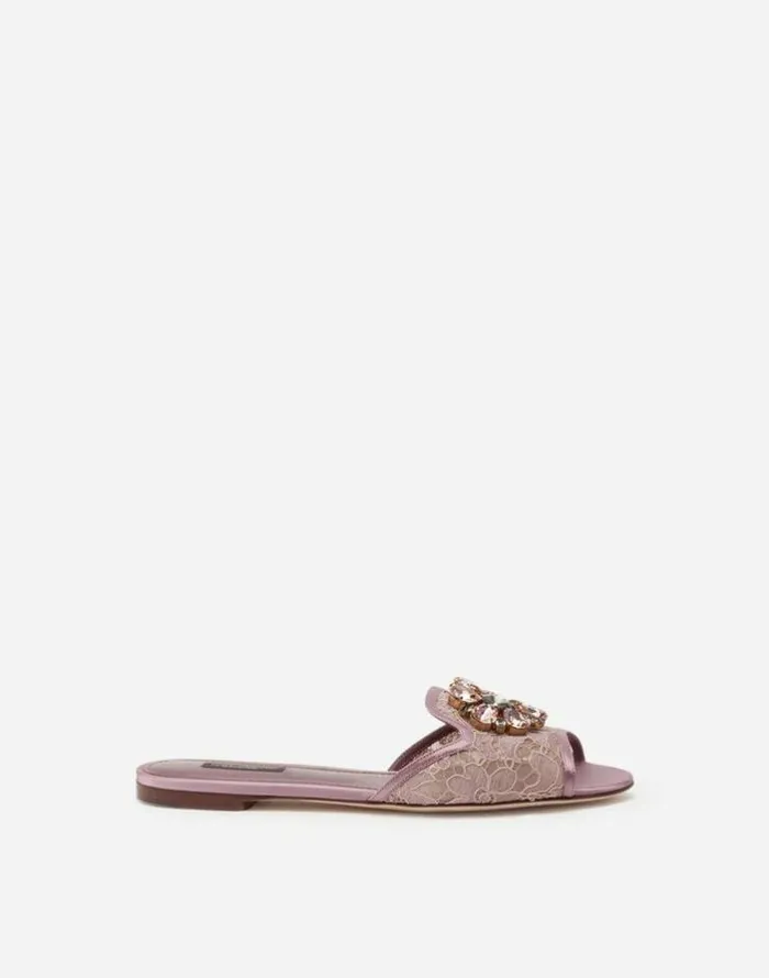 Dolce and Gabbana Slides And Mules Women Lace Rainbow Sliders With Brooch Detailing Blush Dolce and Gabbana Slides And Mules Women Lace Rainbow Sliders With Brooch Detailing Blush