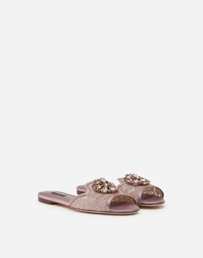 Dolce and Gabbana Slides And Mules Women Lace Rainbow Sliders With Brooch Detailing Blush Dolce and Gabbana Slides And Mules Women Lace Rainbow Sliders With Brooch Detailing Blush