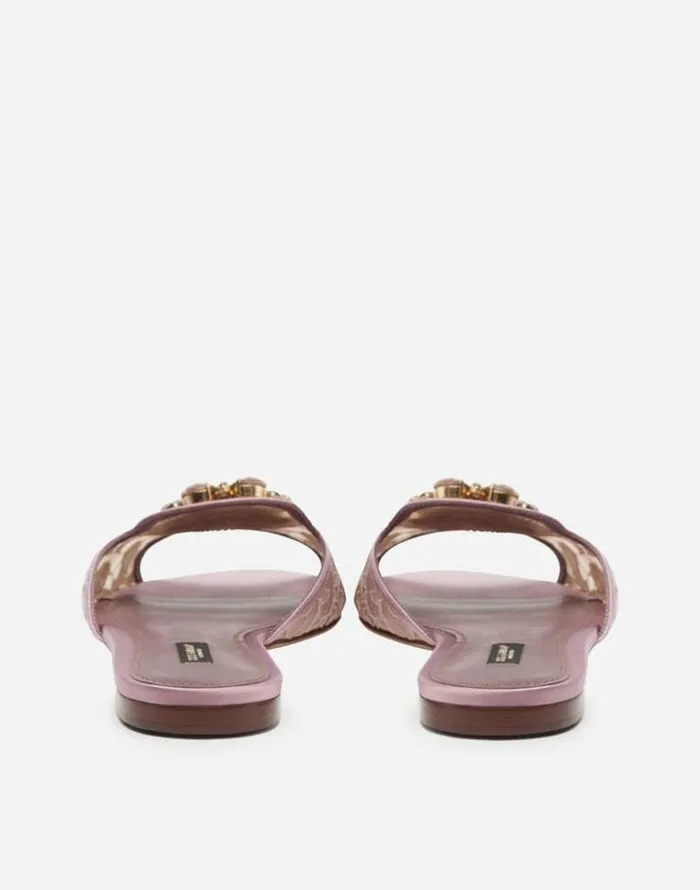 Dolce and Gabbana Slides And Mules Women Lace Rainbow Sliders With Brooch Detailing Blush Dolce and Gabbana Slides And Mules Women Lace Rainbow Sliders With Brooch Detailing Blush