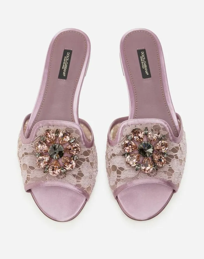 Dolce and Gabbana Slides And Mules Women Lace Rainbow Sliders With Brooch Detailing Blush Dolce and Gabbana Slides And Mules Women Lace Rainbow Sliders With Brooch Detailing Blush