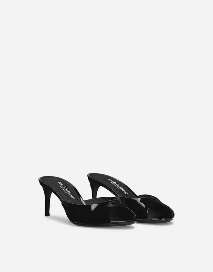 Dolce and Gabbana Slides And Mules Women Patent Leather Mules Black Dolce and Gabbana Slides And Mules Women Patent Leather Mules Black