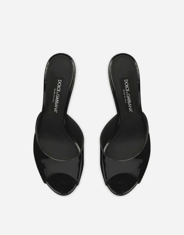 Dolce and Gabbana Slides And Mules Women Patent Leather Mules Black Dolce and Gabbana Slides And Mules Women Patent Leather Mules Black