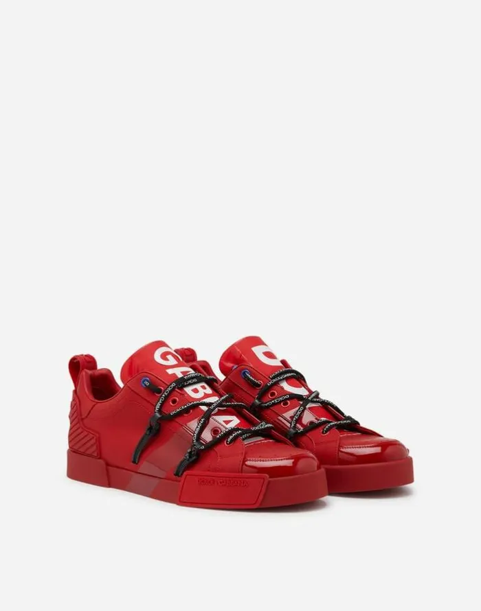 Dolce and Gabbana Sneakers Men Portofino Sneakers In Calfskin And Patent Leather Redwhite