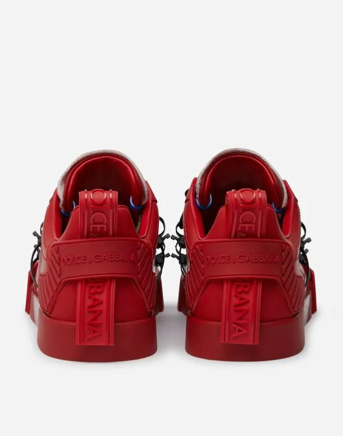 Dolce and Gabbana Sneakers Men Portofino Sneakers In Calfskin And Patent Leather Redwhite