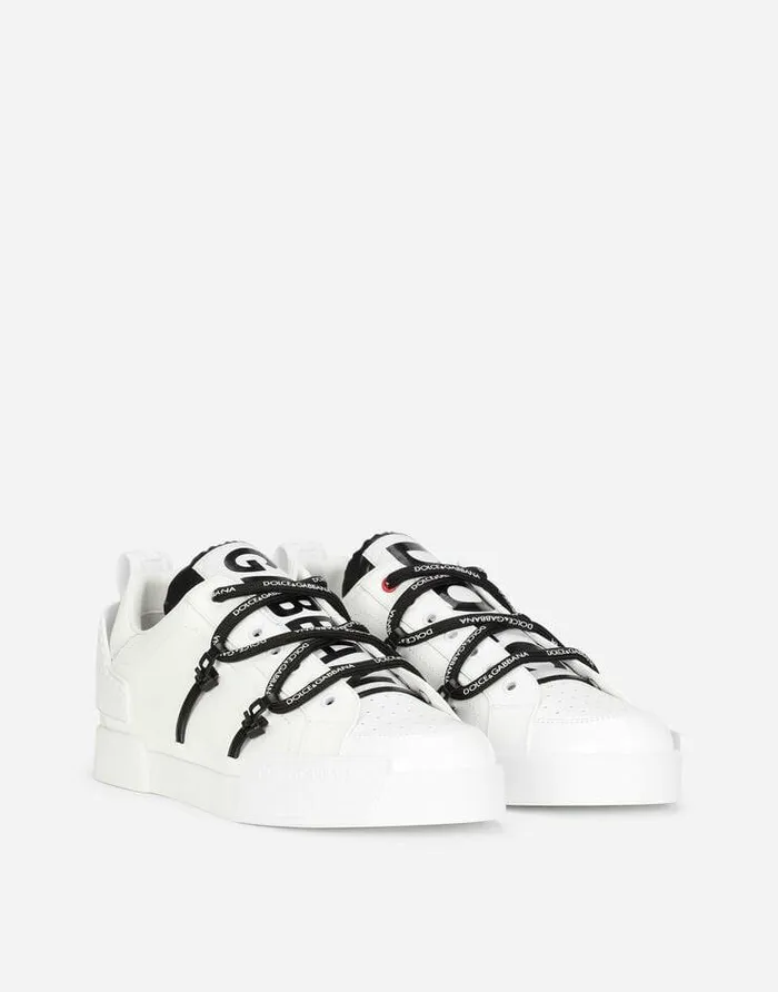 Dolce and Gabbana Sneakers Men Portofino Sneakers In Calfskin And Patent Leather Whiteblack Dolce and Gabbana Sneakers Men Portofino Sneakers In Calfskin And Patent Leather Whiteblack