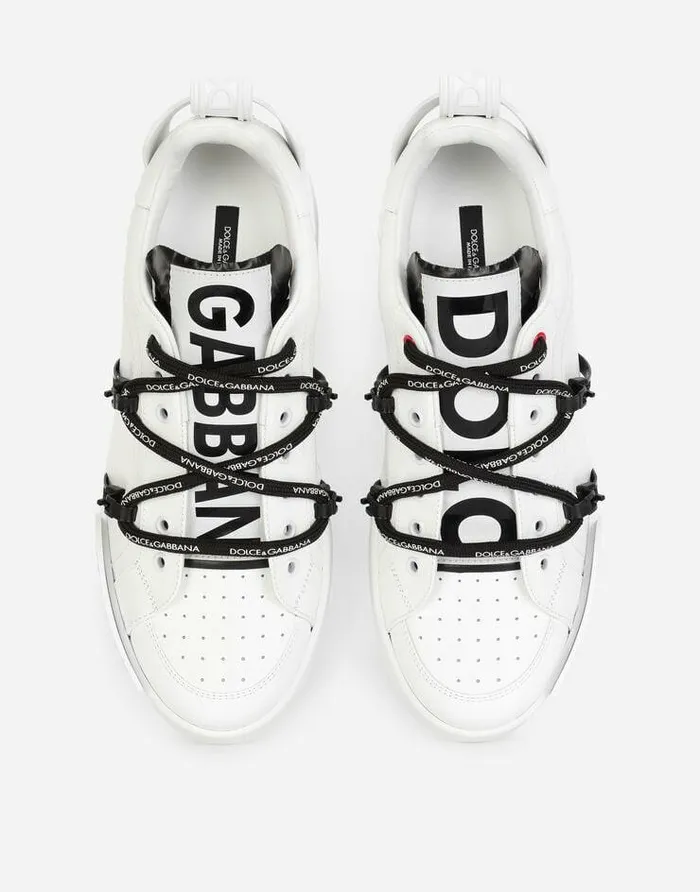 Dolce and Gabbana Sneakers Men Portofino Sneakers In Calfskin And Patent Leather Whiteblack Dolce and Gabbana Sneakers Men Portofino Sneakers In Calfskin And Patent Leather Whiteblack