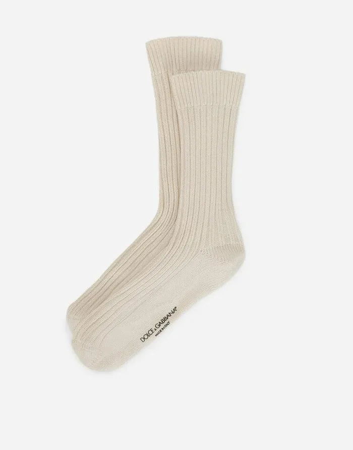Dolce and Gabbana Socks Men Ribbed Cotton And Wool Socks Grey Dolce and Gabbana Socks Men Ribbed Cotton And Wool Socks Grey